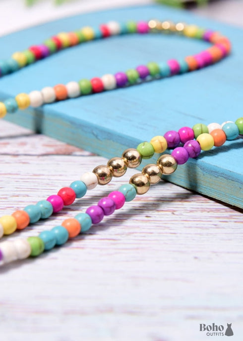 Boho Necklace, Blue Colorful Leaf Shell